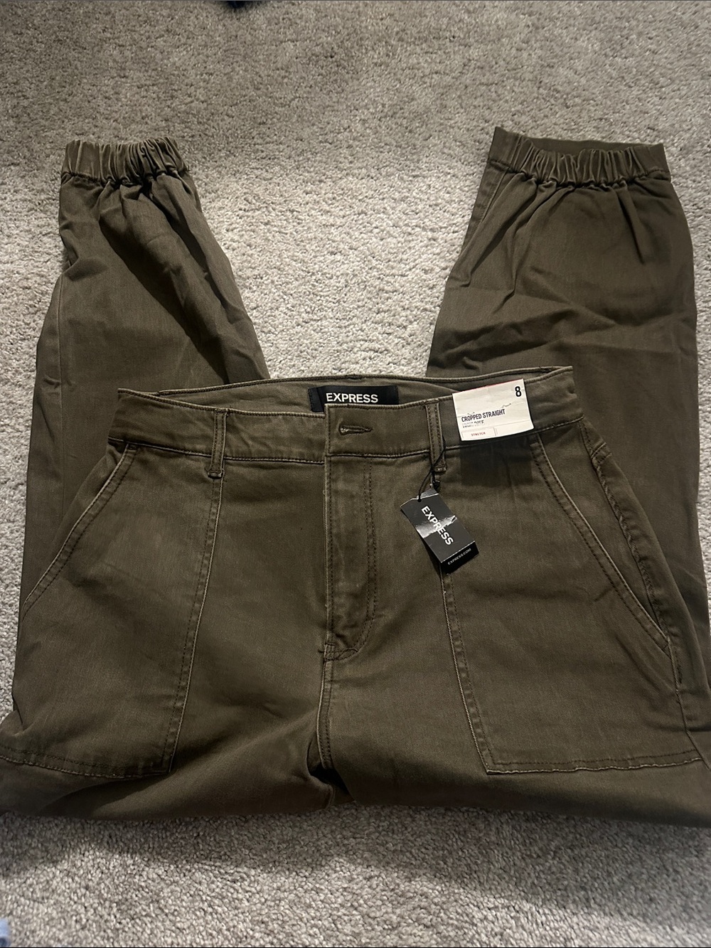 Express Olive Green Cropped Straight High Rise Jogger pants size 8 NWT